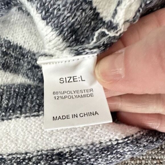 Criss Cross Striped Color Block Knitted Sweater Crew Neck Loose Pullover L - Picture 8 of 11